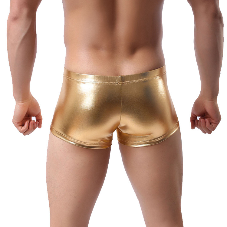 Plus-la-Taille-Boxers-Noir-Nylon-Sexy-Hommes-PU-Faux-Cuir-Underwear-Boxers-Shorts-Sheathy-Frais