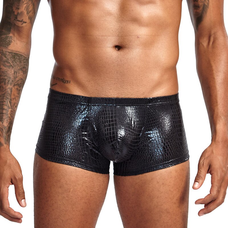 Boxer-en-cuir-de-peau-de-serpent-pour-homme-sous-v-tement-Sexy-de-marque-ouvert