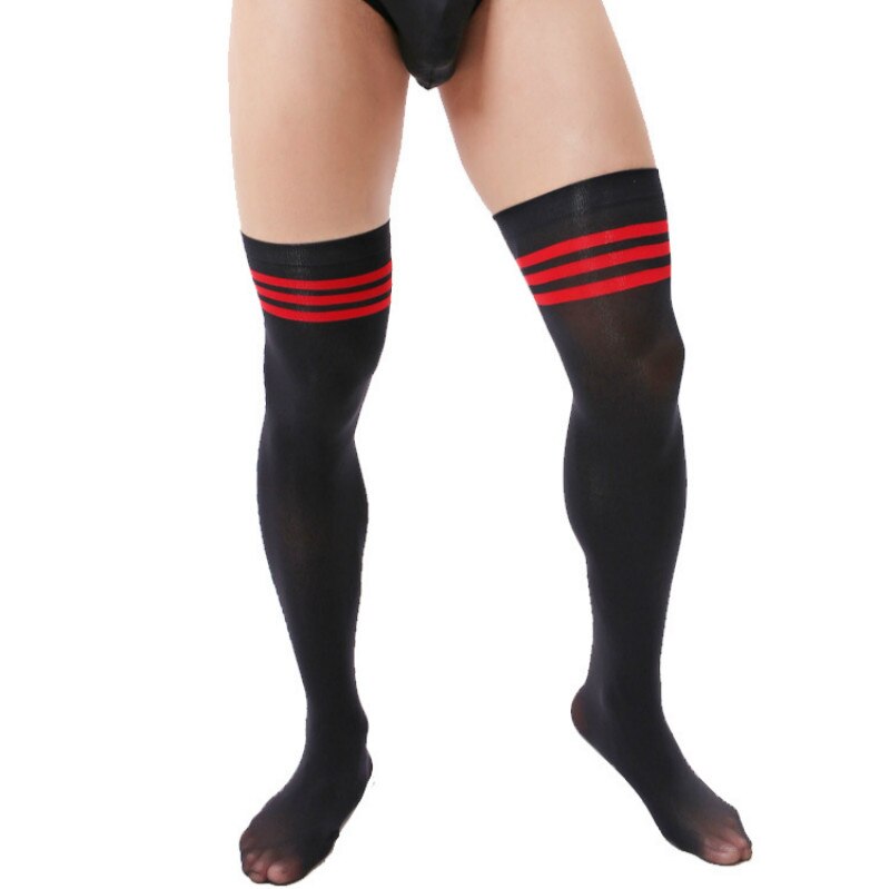 Chaussettes-de-Football-longues-pour-hommes-chaussettes-longues-au-dessus-du-genou-en-velours-chaussettes-noires