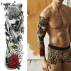 Loup-Roi-Eau-Transfert-Faux-Flash-Tatouage-Bras-Manches-Hommes-Grand-Body-Art-Temporaire-Autocollant-De