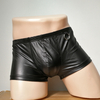 Plus-la-Taille-Boxers-Noir-Nylon-Sexy-Hommes-PU-Faux-Cuir-Underwear-Boxers-Shorts-Sheathy-Frais