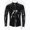 IEFiEL-Hommes-de-V-tements-Brillant-M-tallique-Manches-Longues-Avant-Zip-Col-montant-Tops-Wet