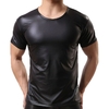 Hommes-T-shirts-en-cuir-manches-courtes-T-shirts-Sexy-Fitness-Gay-Latex-T-shirt-hauts