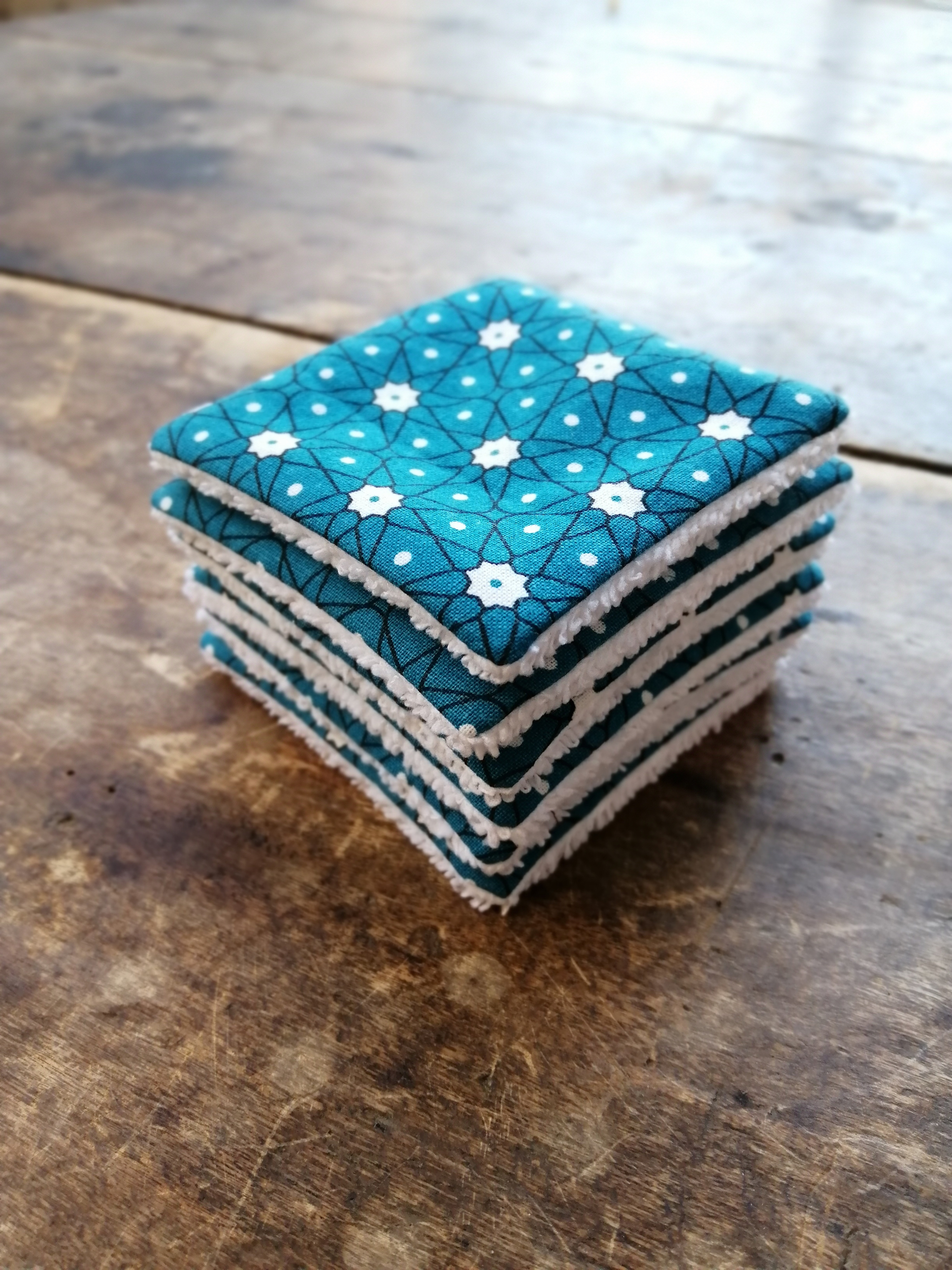 Lot de 8 lingettes démaquillantes lavables motif asanoha bleu