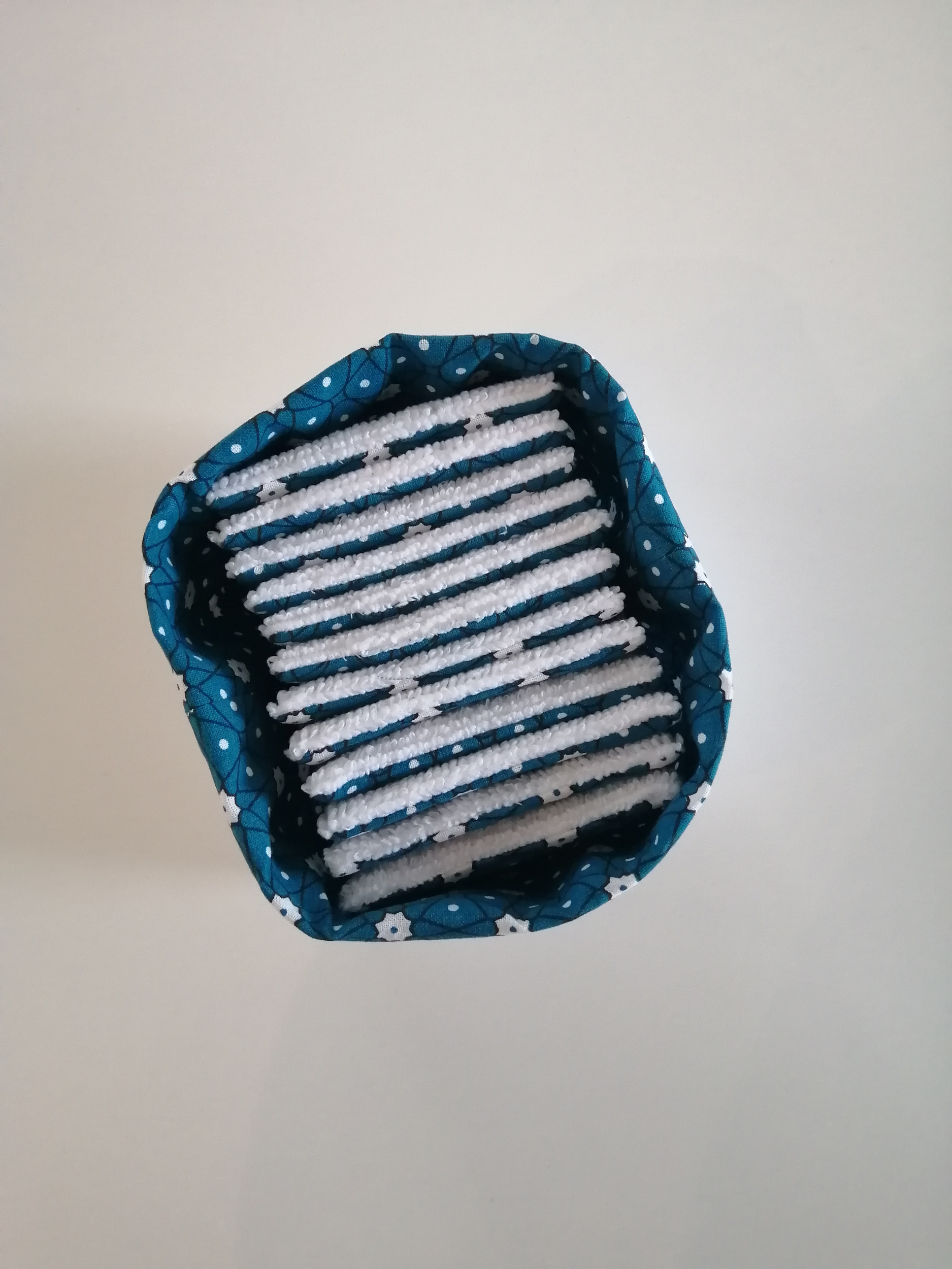 Panier lin blanc et lingettes asanoha bleu 6