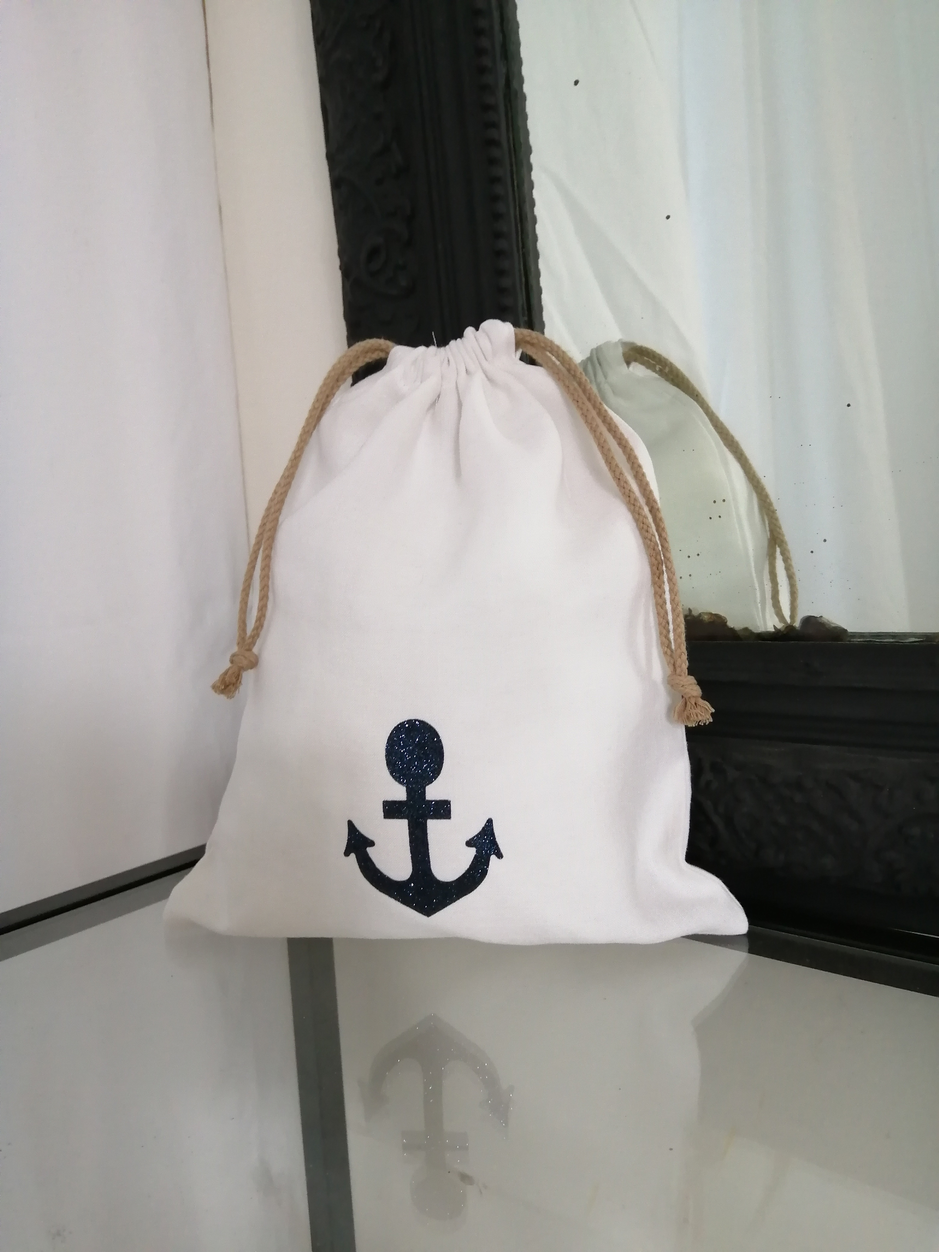 sac lin blanc encre marine