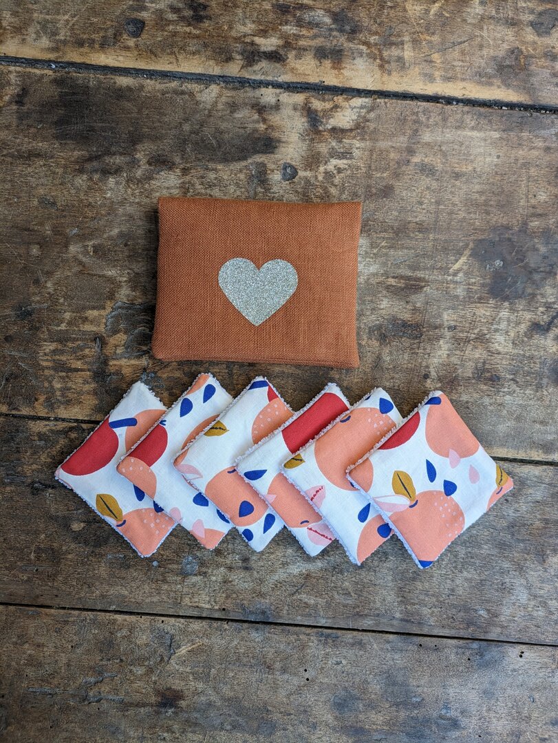 Lot De 6 Lingettes Démaquillantes En Coton + Pochette Assortie - Fait Main | Neuf, Naturel