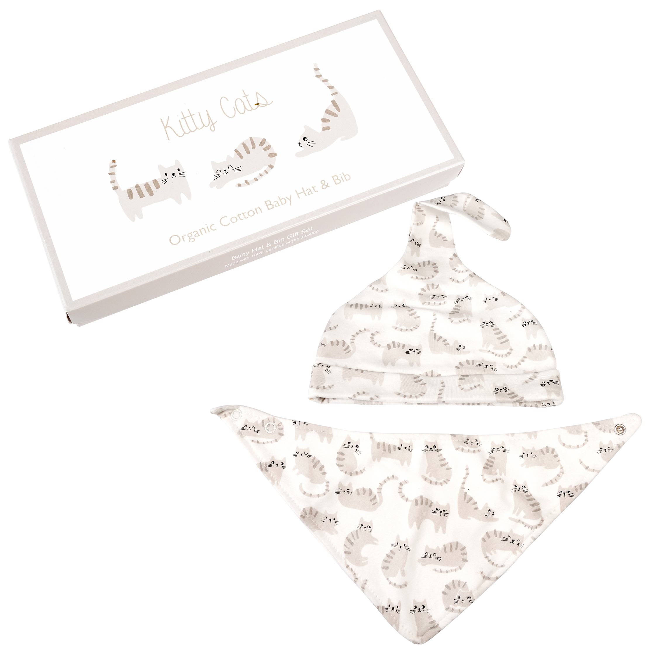 COFFRET BONNET ET BAVOIR BEBE EN COTON BIO KITTY CATS