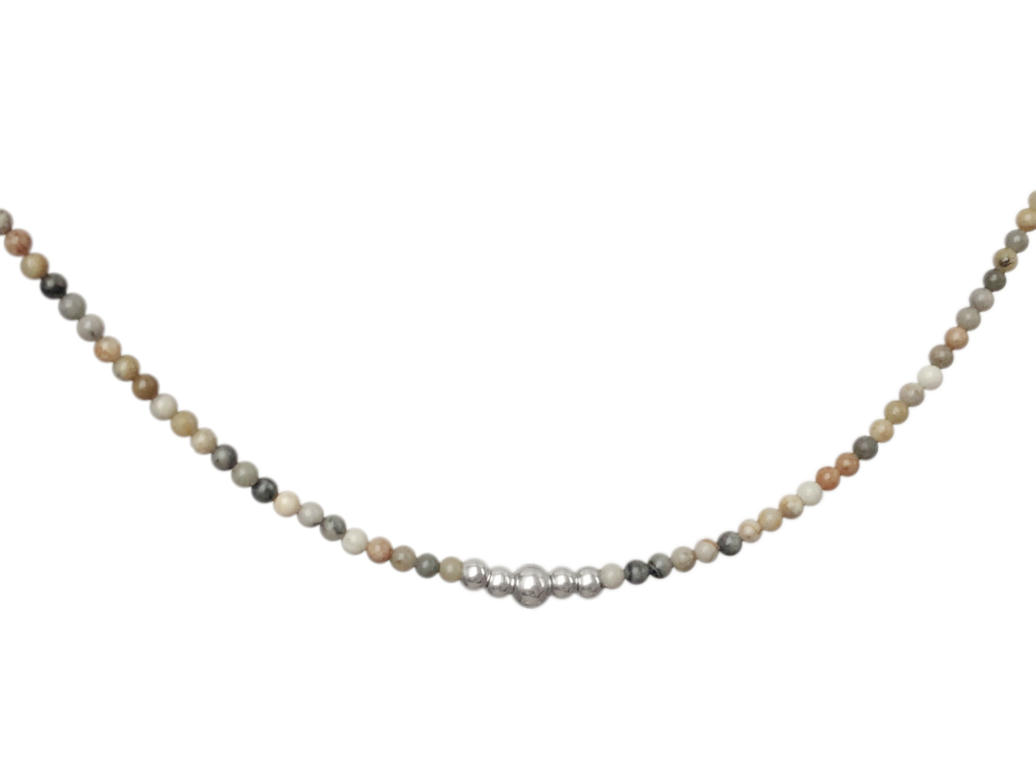 Collier DALAL7 perles naturelles semi précieuses jaspe picasso gris-ras du cou-minimaliste-bohème- MARJANE et Cie