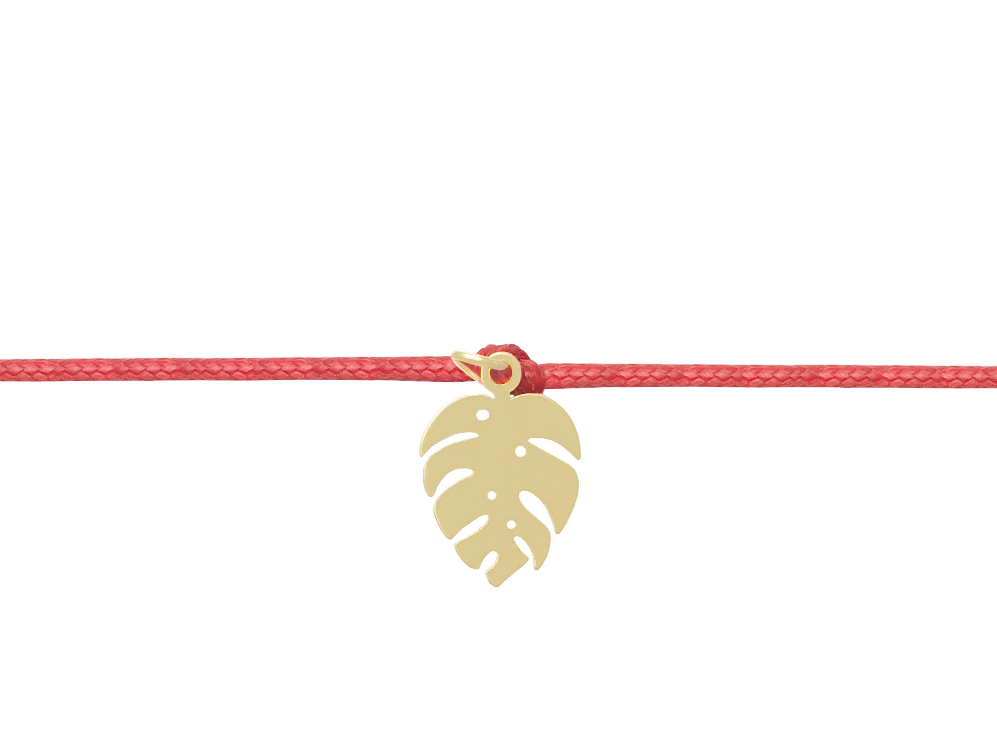 Bracelet BAHUN3 breloque feuille de monstera acier inoxydable doré or et cordon de coton ciré de couleur-minimaliste- MARJANE et Cie