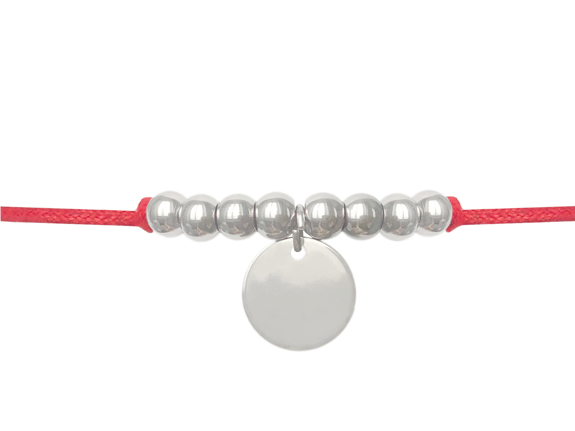 Bracelet EDALI3 pendentif médaille et perles en acier inoxydable argent et cordon de coton ciré de couleur-minimaliste - MARJANE et Cie