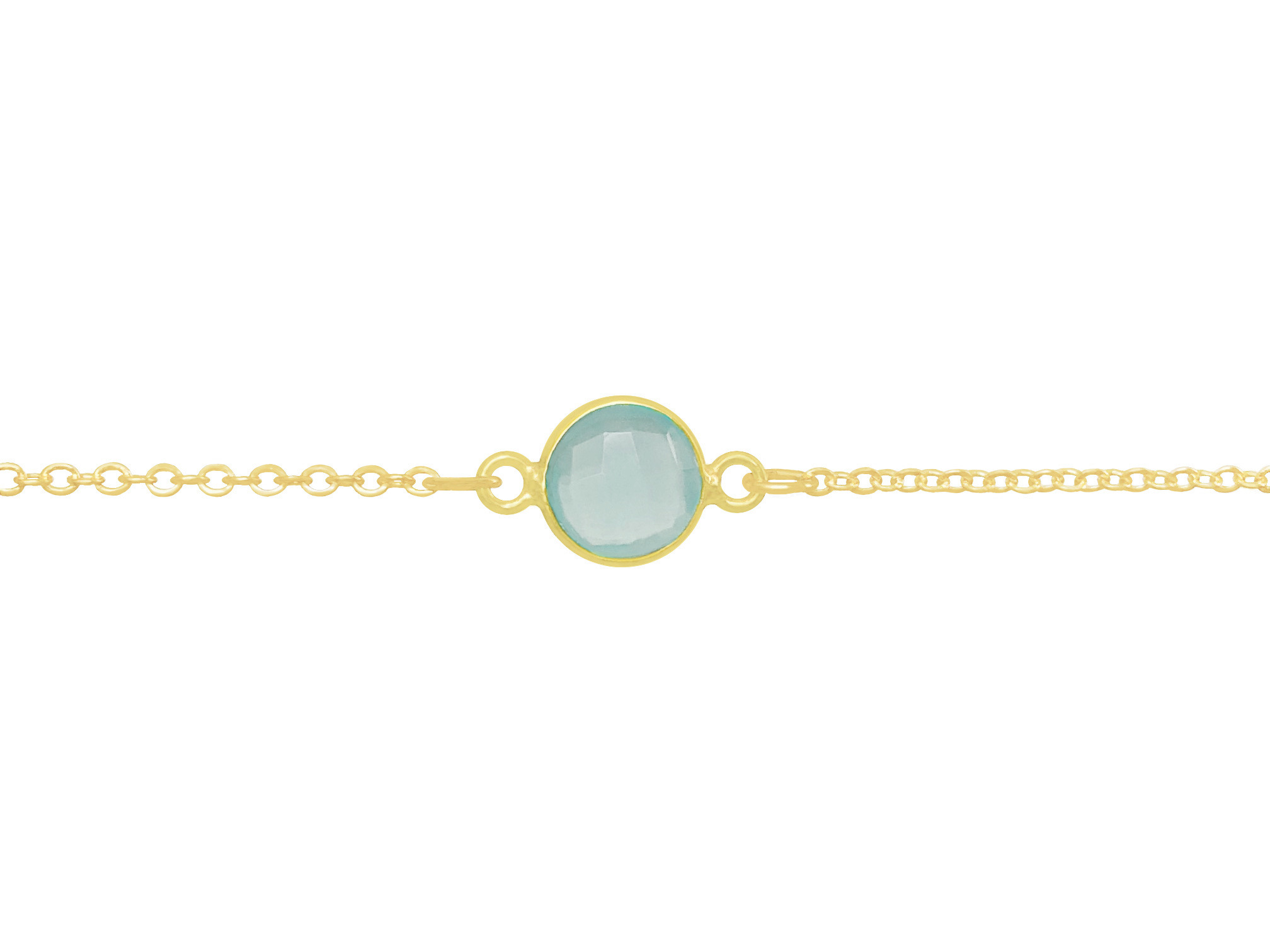 Bracelet SONIA doré à l’or fin pierre naturelle semi précieuse de calcédoine aqua bleue-minimaliste-bohème-tendance - MARJANE et Cie