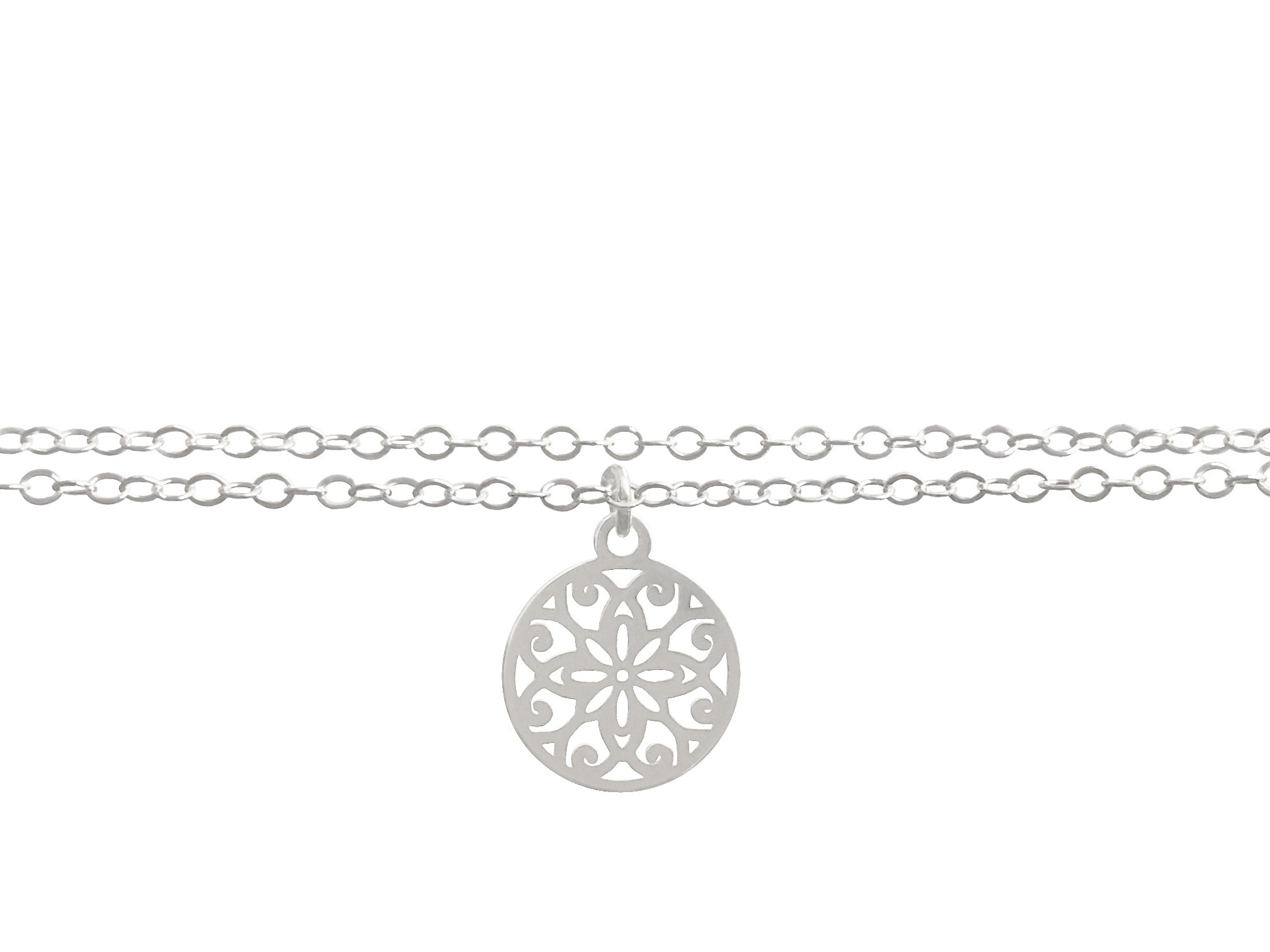 Bracelet EMINE argent massif 925 double rang breloque ronde fleur-minimaliste-bohème- MARJANE et Cie