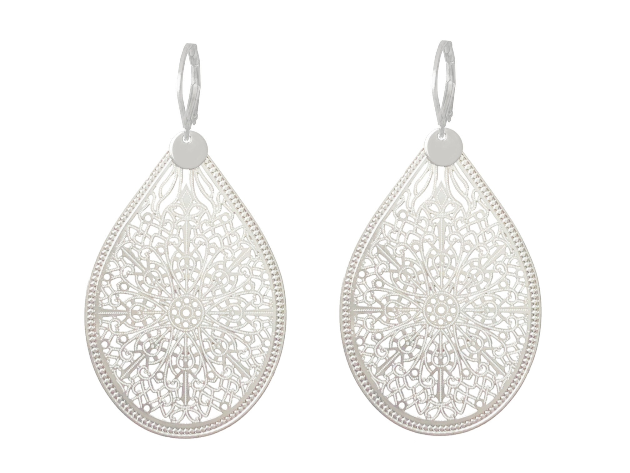 Boucles doreilles SALAMA dormeuses pendantes pendentif filigrane goutte acier inoxydable argent minimaliste