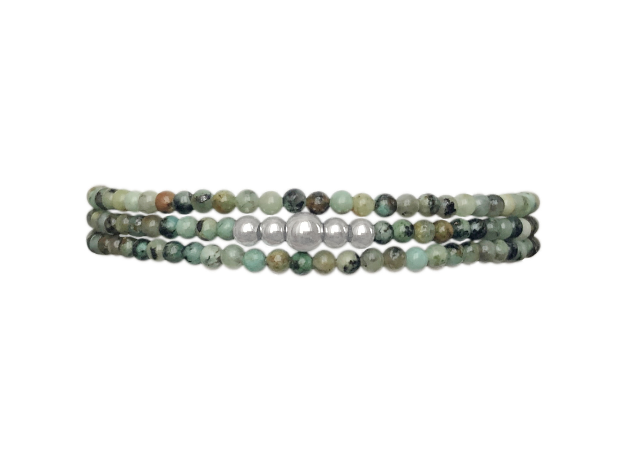 Bracelet JOHAR3 multi rang perles naturelles semi précieuses de turquoise africaine verte-multirang- MARJANE et Cie