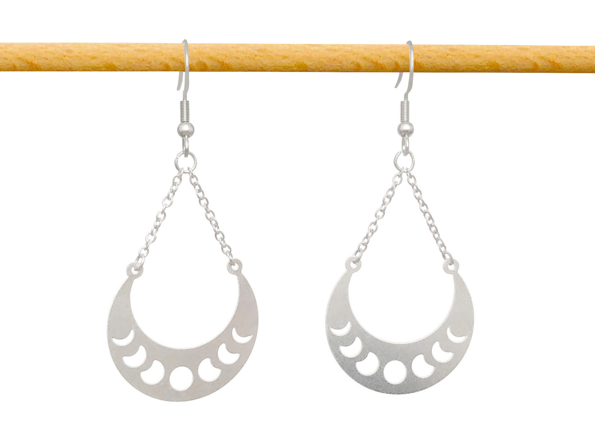 Boucles d'oreilles AFCHANE pendantes acier inoxydable argent pendentif croissant de lune- MARJANE et Cie