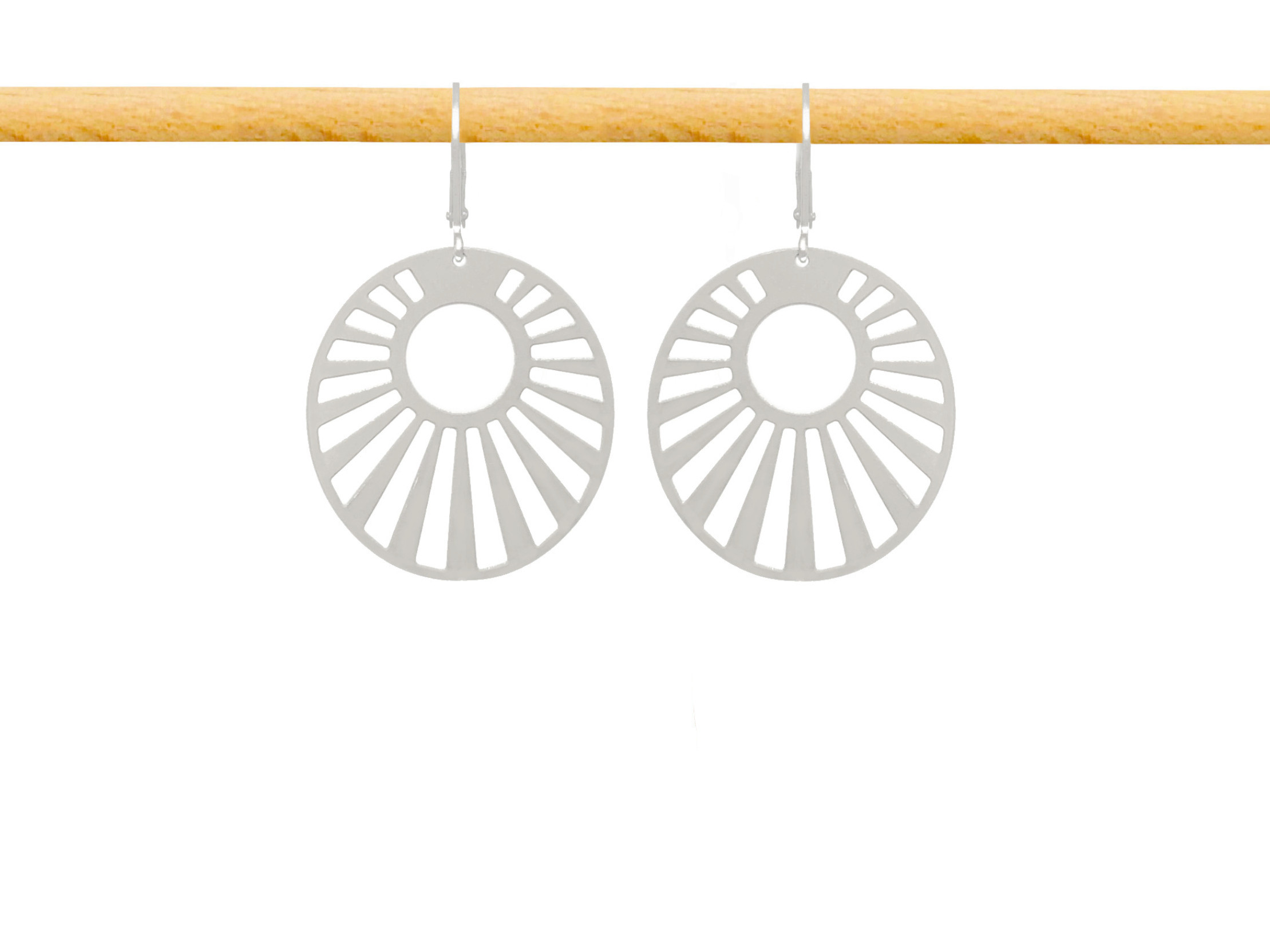 Boucles d'oreilles BANU dormeuses acier inoxydable argent pendentif rond graphique-minimaliste-bohème- MARJANE et Cie