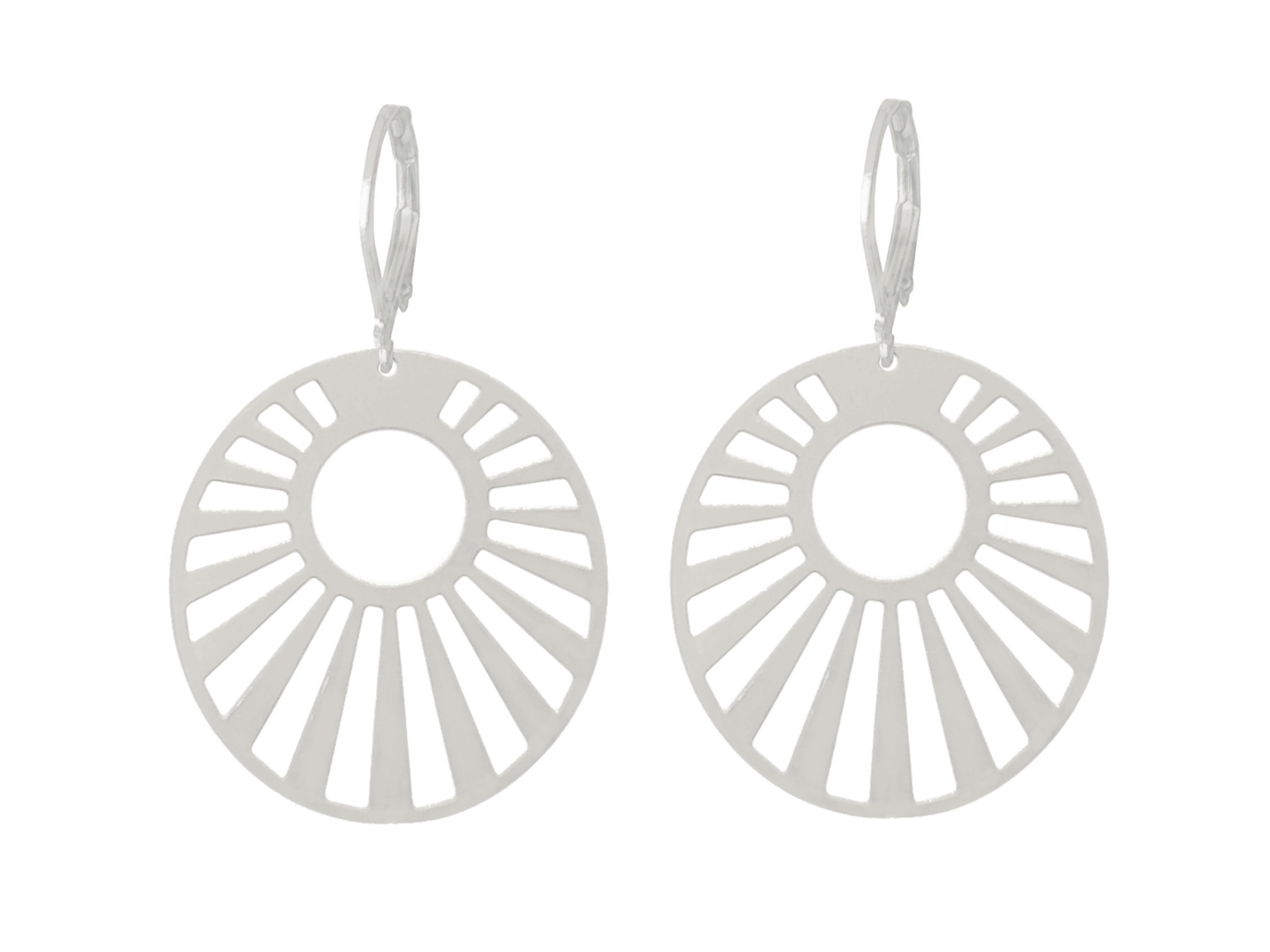 Boucles doreilles BANU dormeuses acier inoxydable argent pendentif rond graphique minimaliste