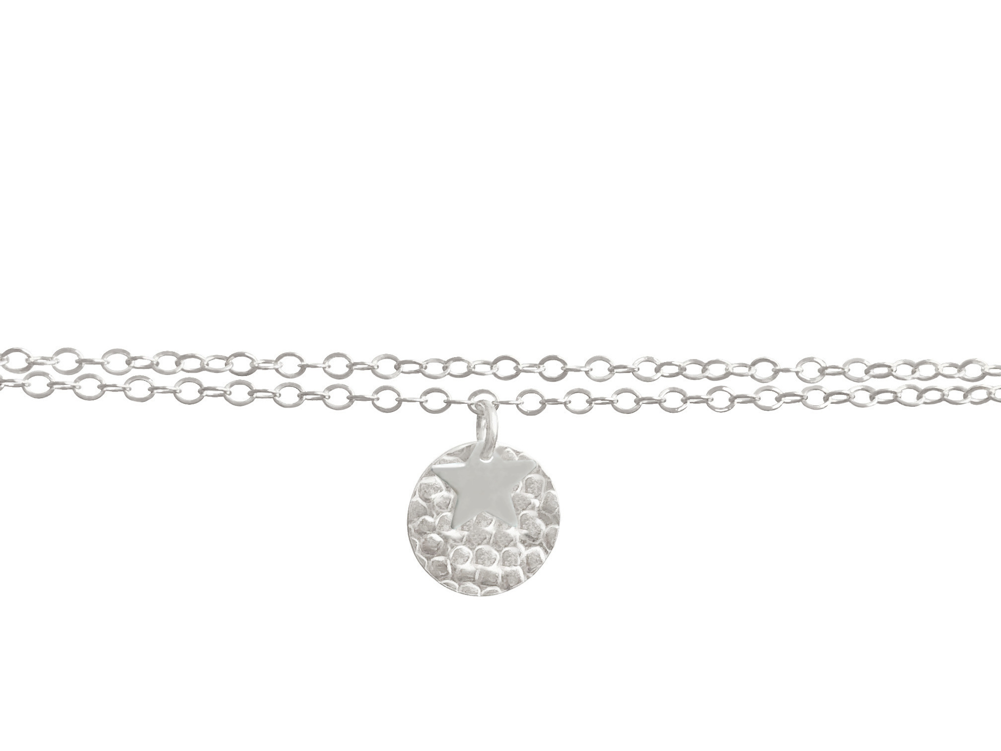 Bracelet DEHBIA argent massif 925 double rang pendentifs sequin médaille martelé et étoile-minimaliste-bohème - MARJANE et Cie