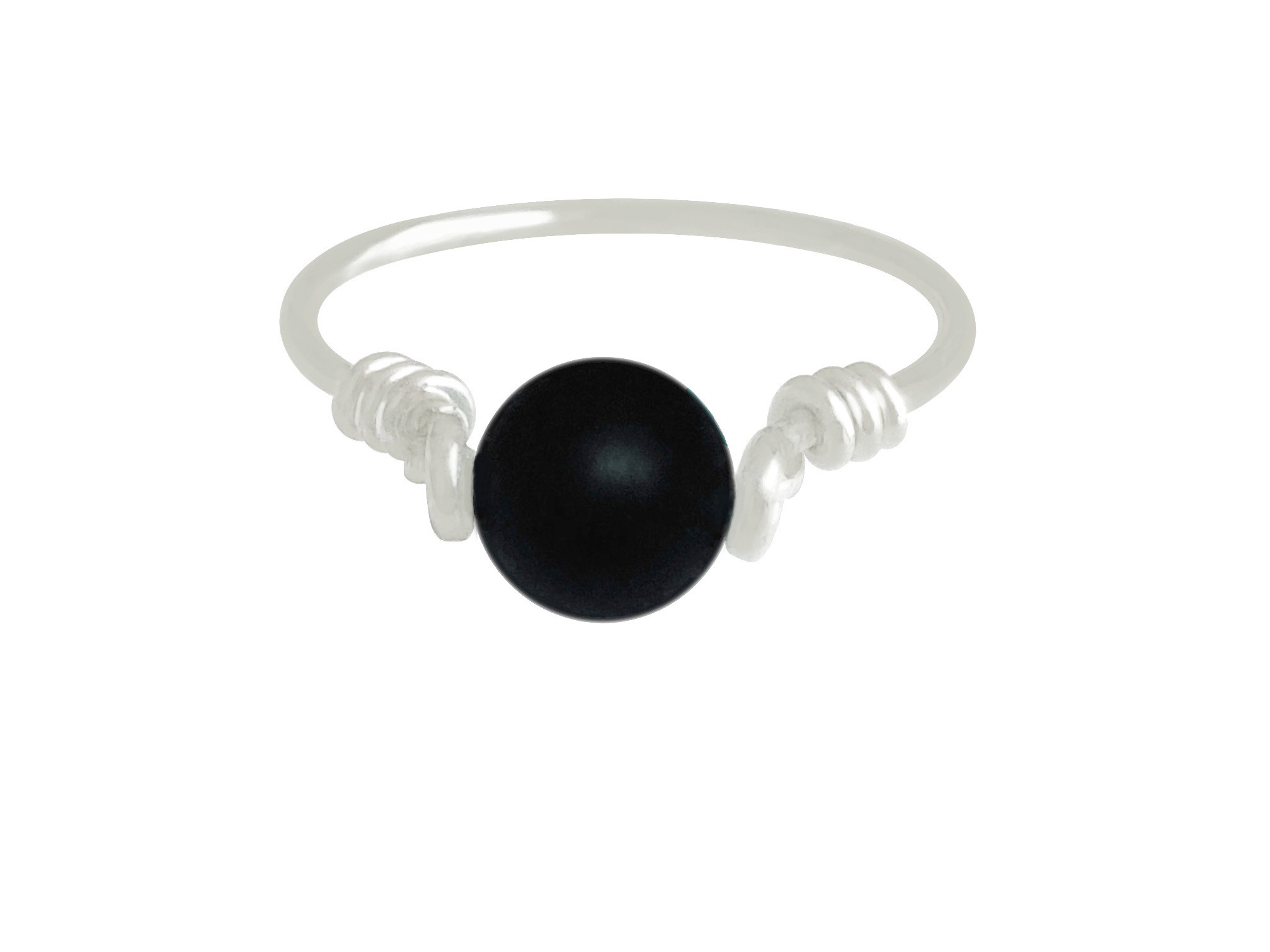 Bague DAJAA3 argent massif 925 perle naturelle semi précieuse onyx noire-minimaliste - MARJANE et Cie