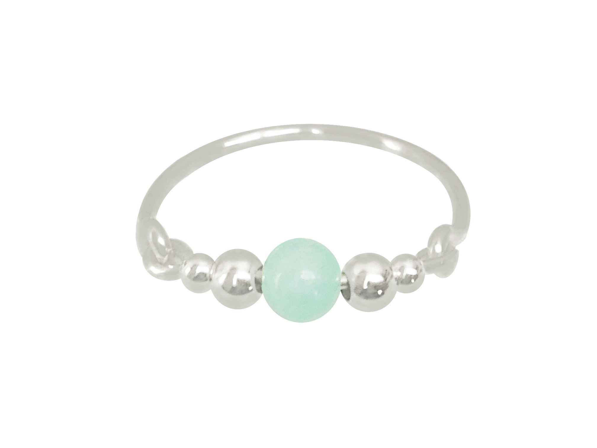 Bague MAHA2 argent massif 925 perle naturelle semi précieuse amazonite verte-minimaliste bohème - MARJANE et Cie