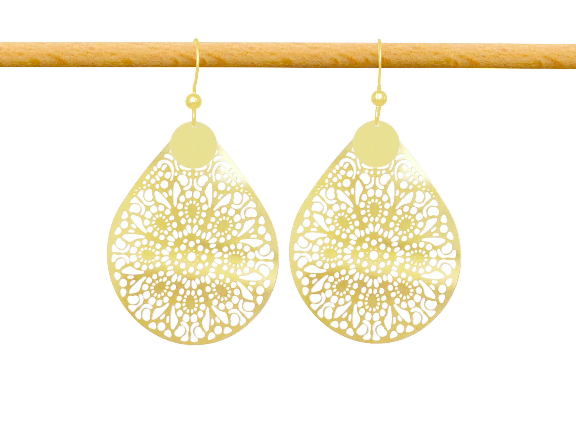 Boucles d'oreilles ARJAN dormeuses pendantes acier inoxydable doré or grand pendentif goutte-minimaliste-bohème- MARJANE et Cie