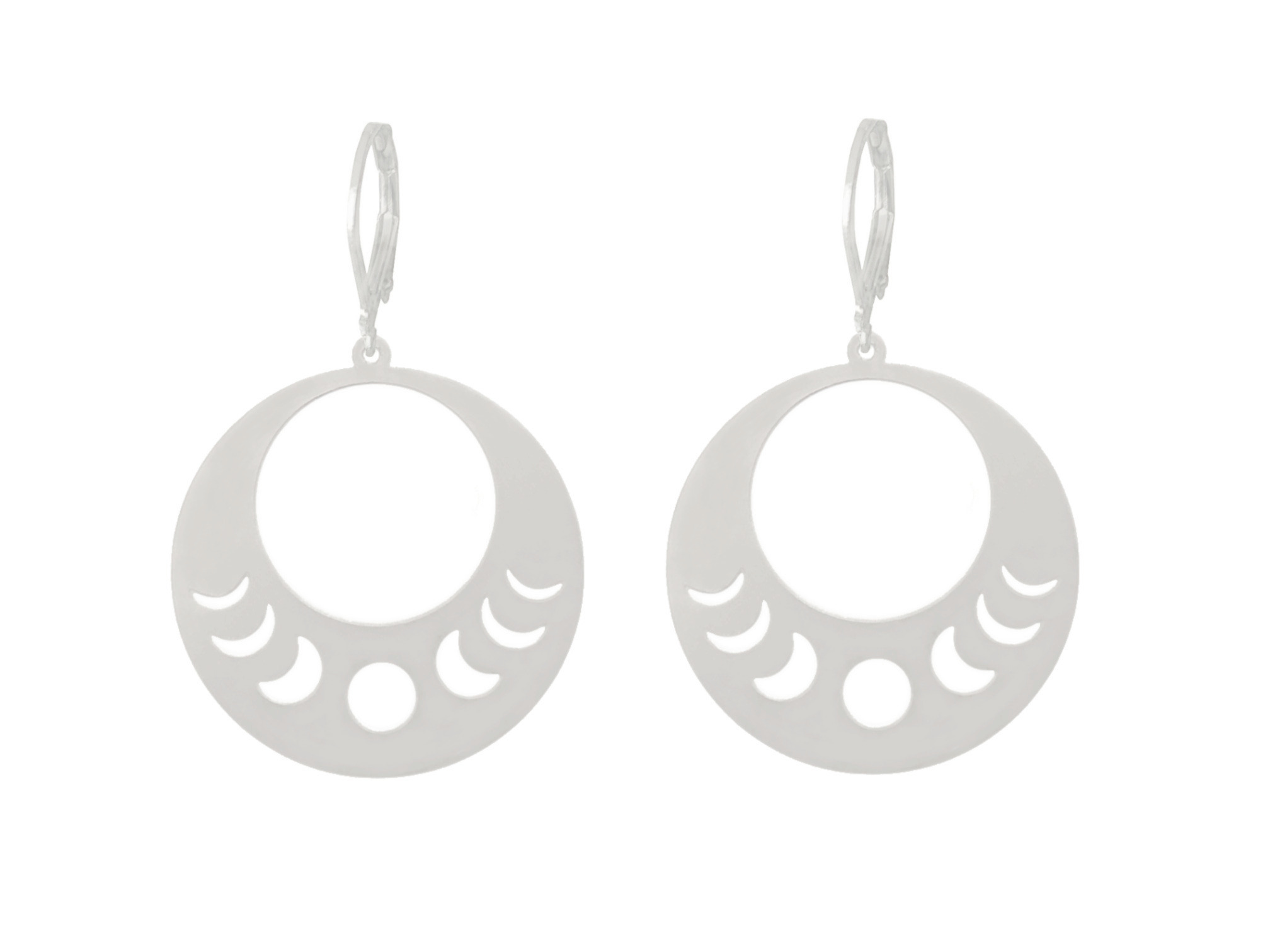 Boucles doreilles AREZOU acier inoxydable argent pendentif rond graphique croissant lune minimaliste