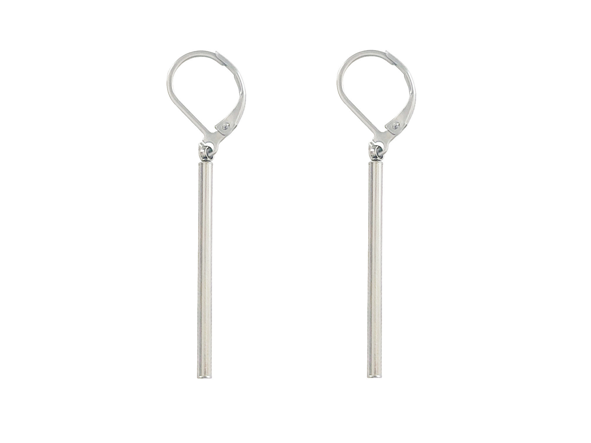 Boucles doreilles DELNAZ longues graphique acier inoxydable argent pendentif barre minimaliste