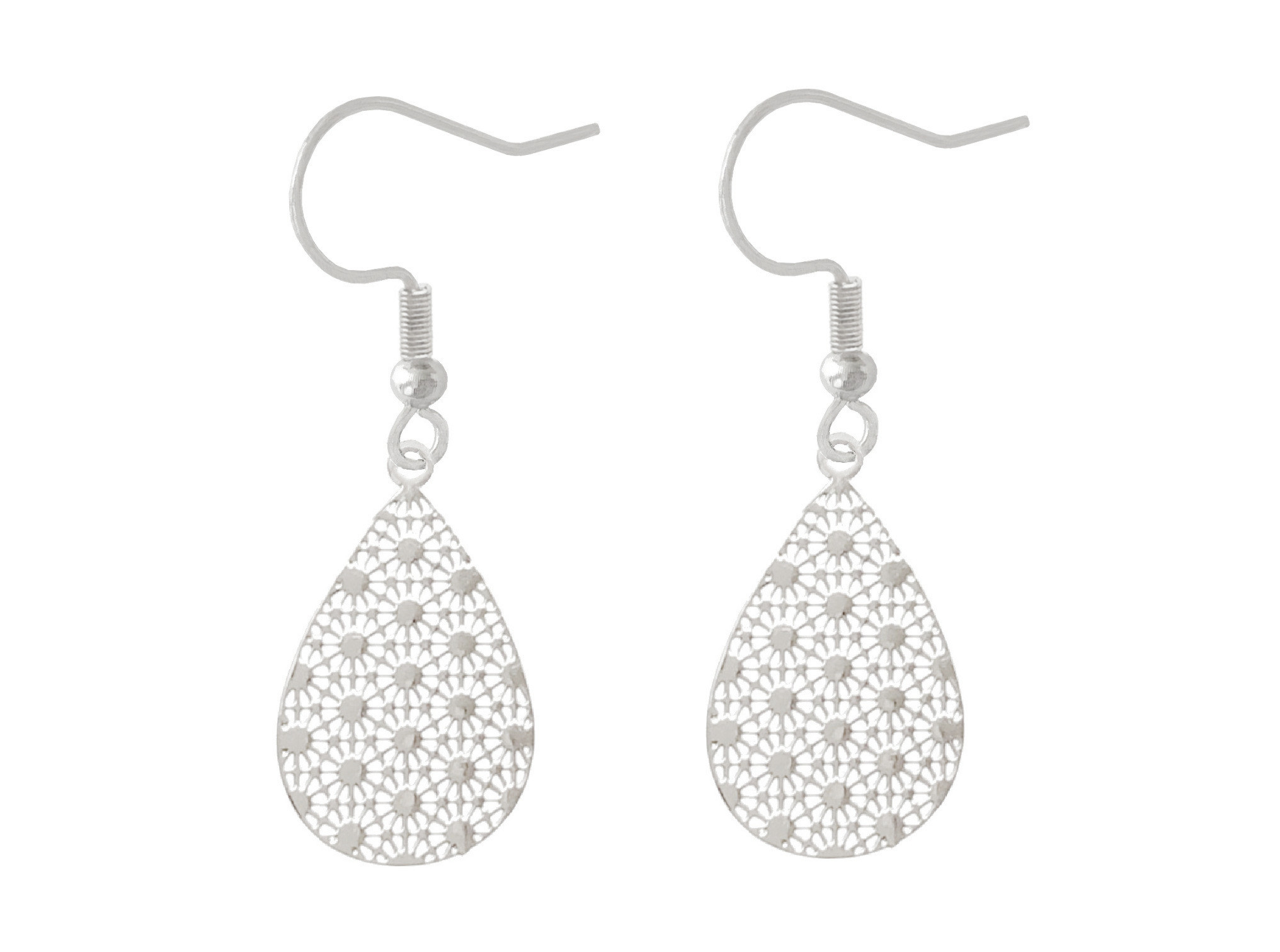 Boucles doreilles FANANE dormeuses pendentif filigrane goutte graphique acier inoxydable argent minimaliste