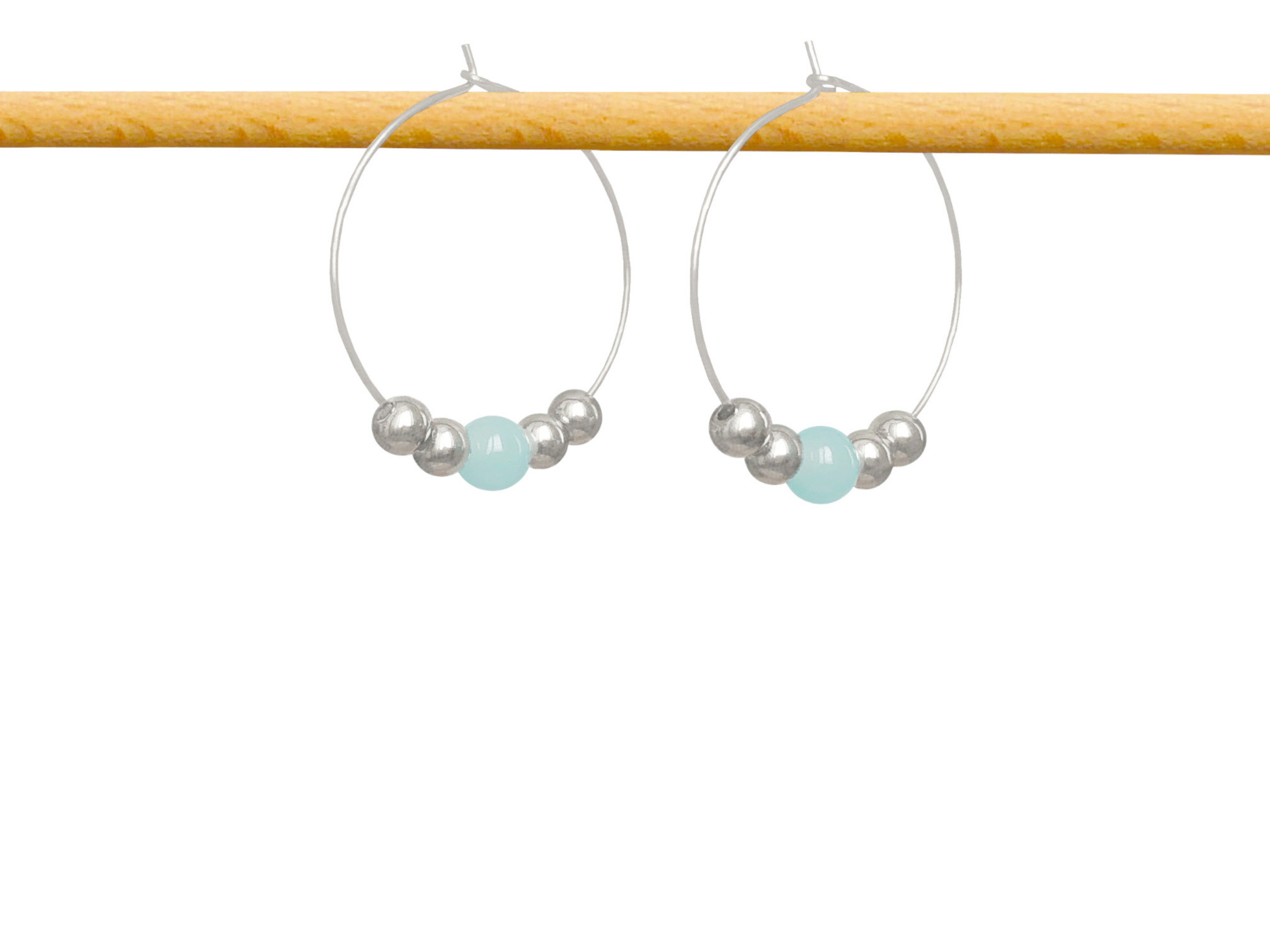 Boucles d'oreilles HAJILA grandes créoles acier inoxydable argent perle couleur bleue-minimaliste-bohème- MARJANE et Cie