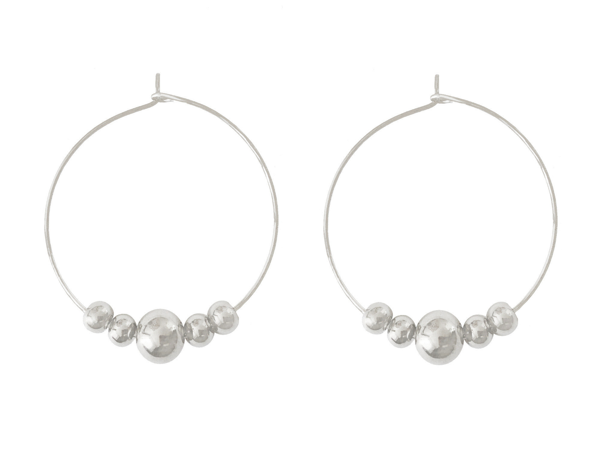 Boucles doreilles HASSANA grandes créoles acier inoxydable argent et perles minimaliste