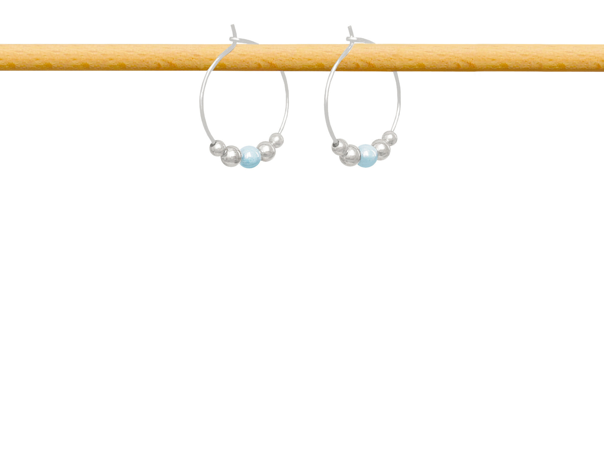 Boucles d'oreilles IFATE2 créoles acier inoxydable argent perle couleur bleue-minimaliste-bohème- MARJANE et Cie