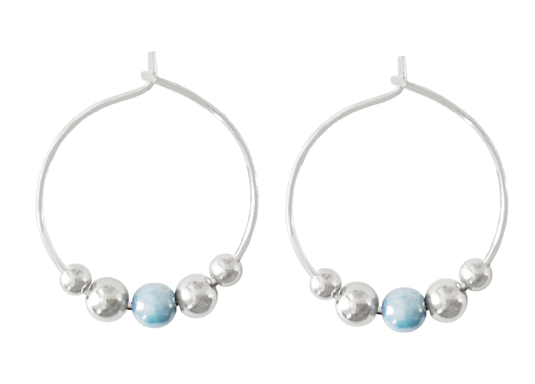 Boucles doreilles IFATE2 créoles acier inoxydable argent perle bleue minimaliste