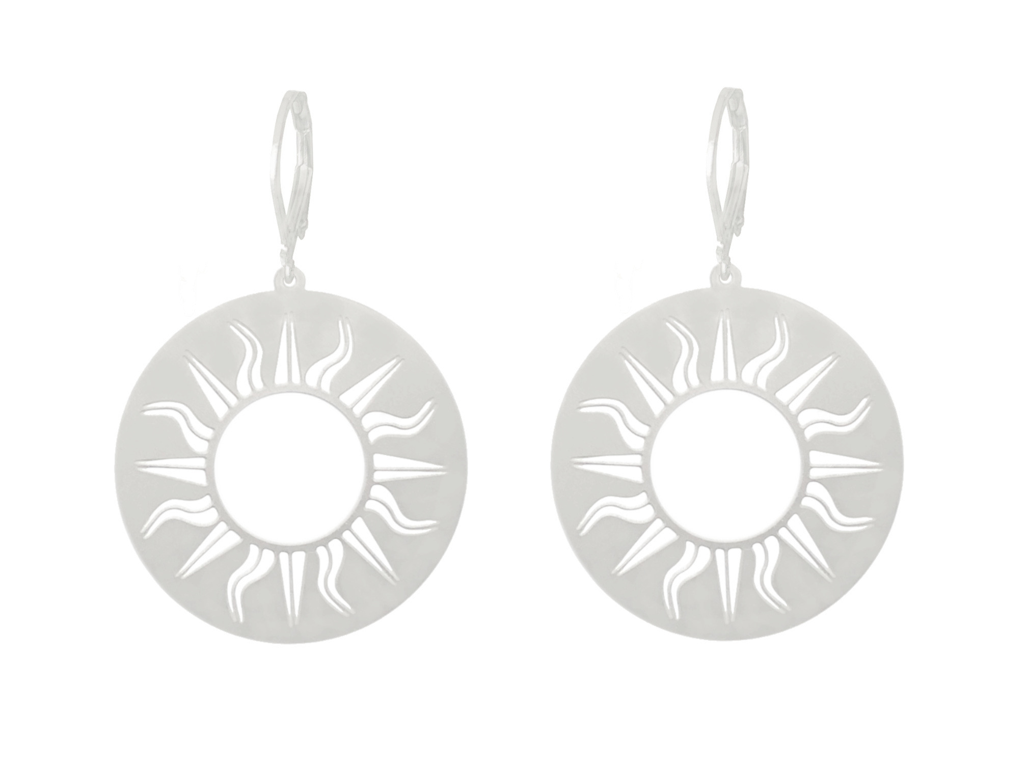 Boucles doreilles JILA dormeuses acier inoxydable argent pendentif rond graphique soleil minimaliste