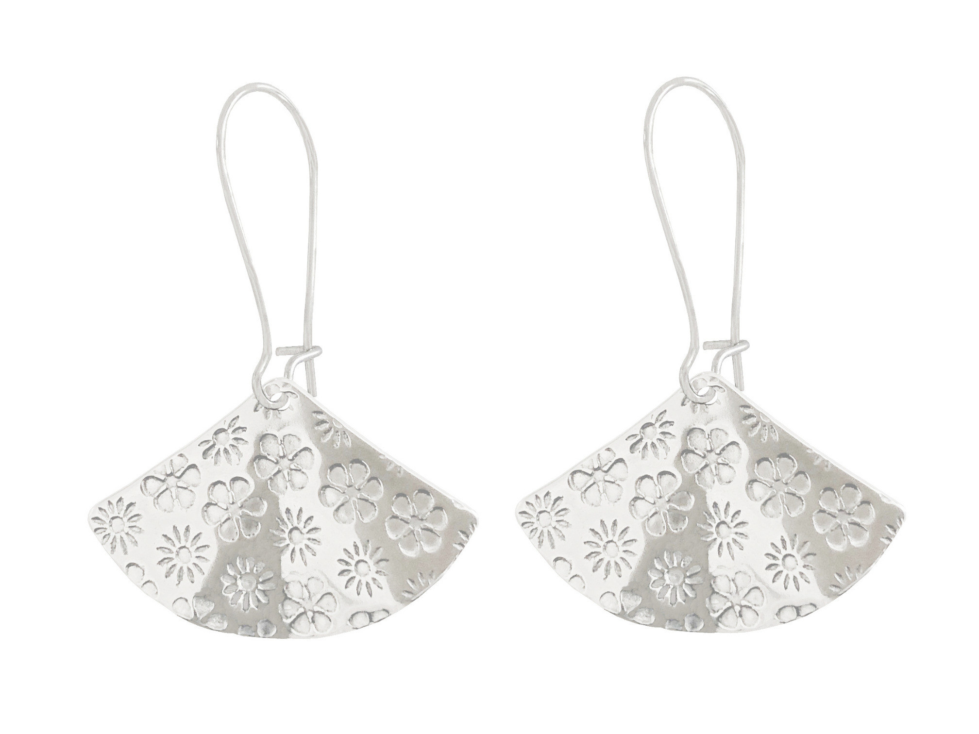 Boucles doreilles MAYA pendantes acier inoxydable argent pendentif éventail fleur minimaliste