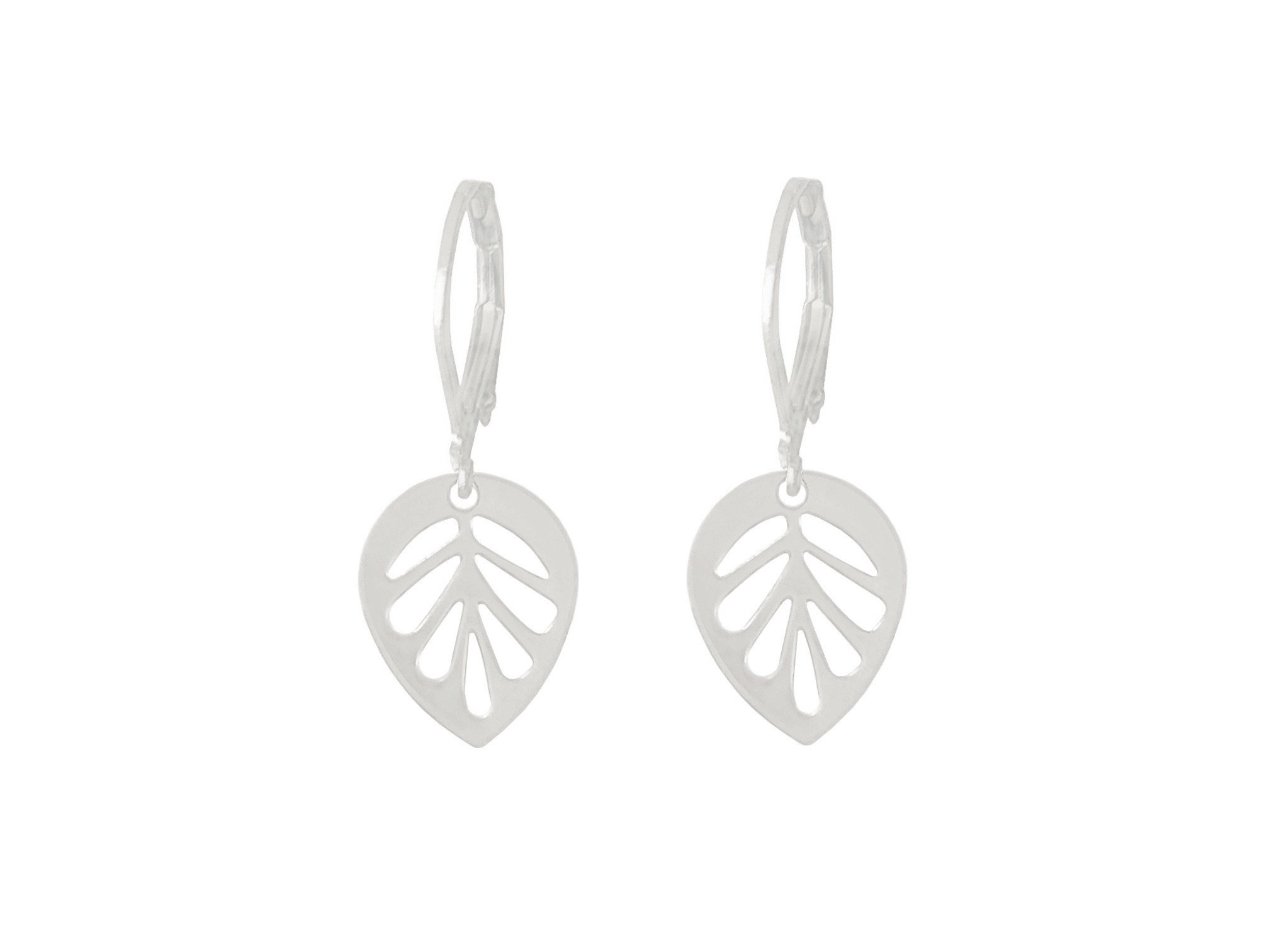 Boucles doreilles NABIHA dormeuses acier inoxydable argent pendentif feuille minimaliste