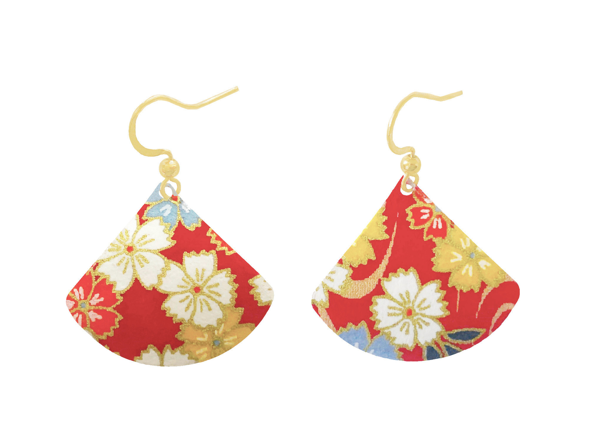 Boucles doreilles HATSUMI acier inoxydable doré or pendentif papier washi japonais couleur rouge minimaliste