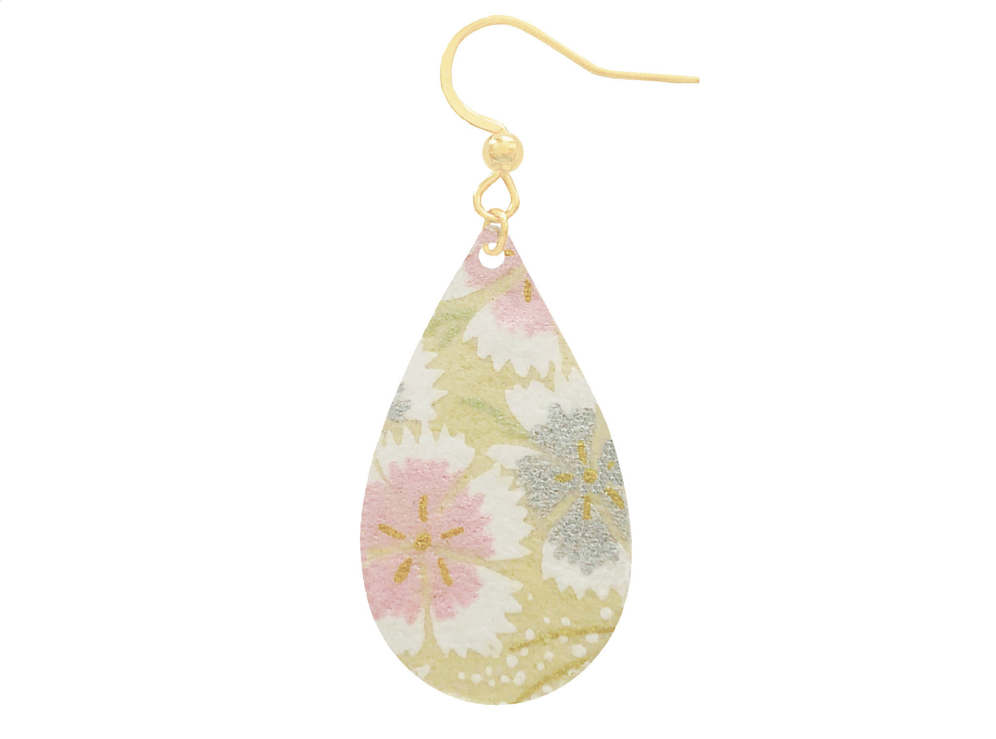 Boucles doreilles HIDEKA pendentif papier japonais washi fleurs couleur beige rose acier inoxydable doré or