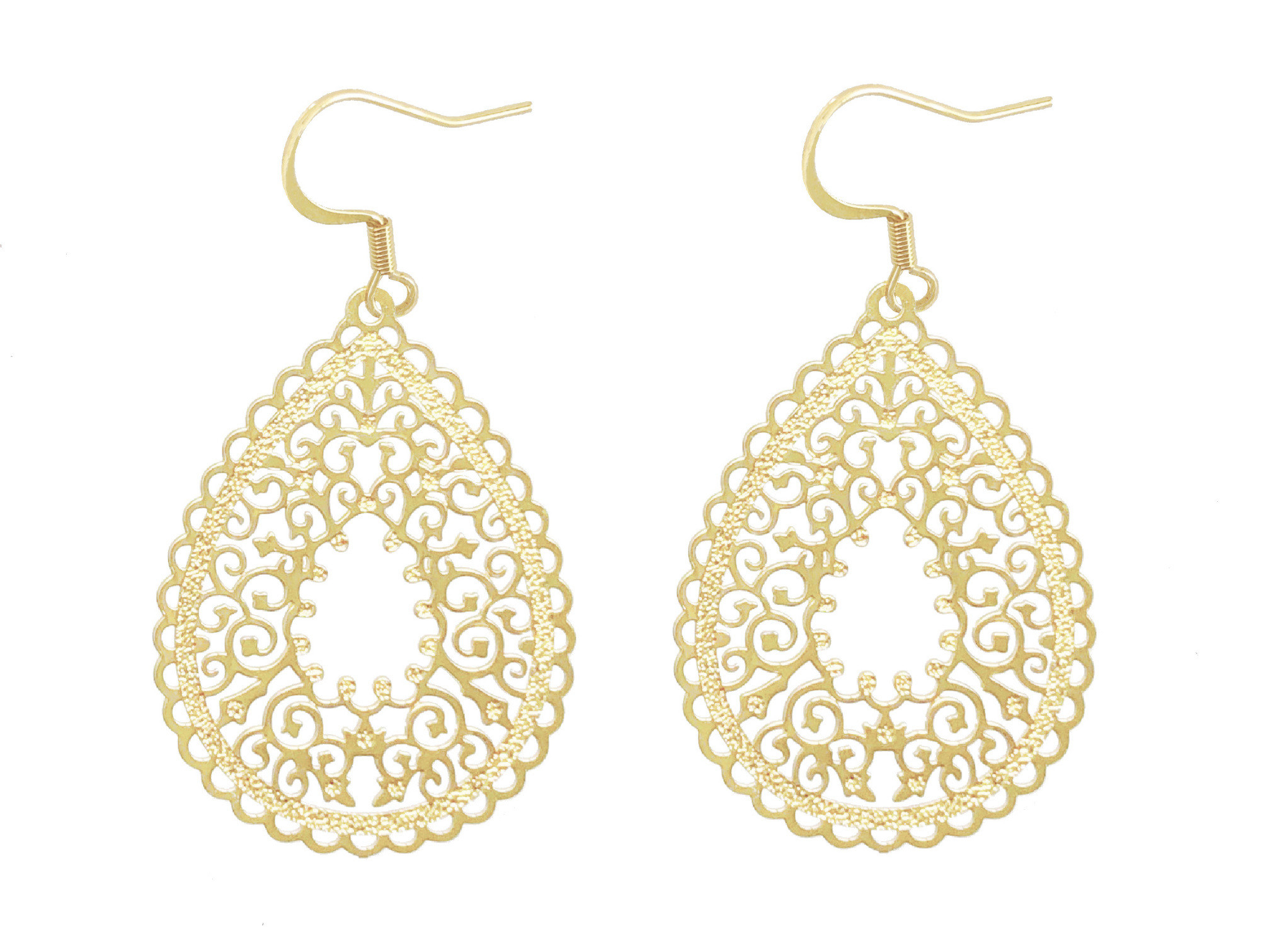 Boucles doreilles JOURIYYA pendantes acier inoxydable doré or pendentif goutte fleur graphique minimaliste