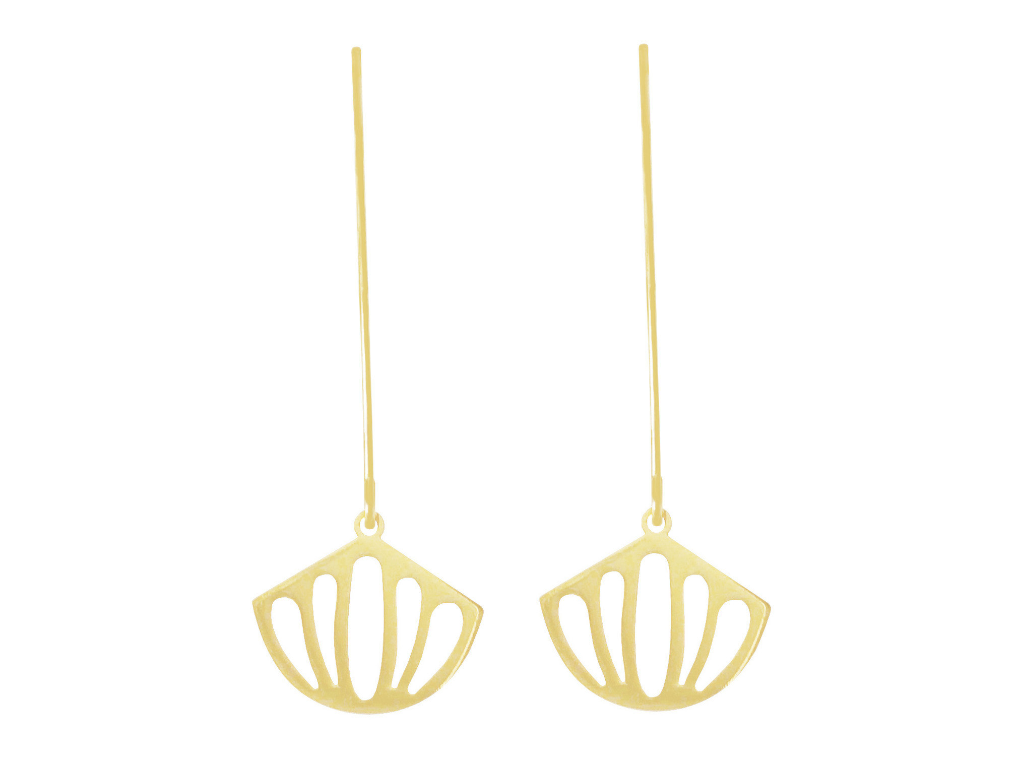 Boucles doreilles RIFANA pendantes acier inoxydable doré or pendentif éventail minimaliste