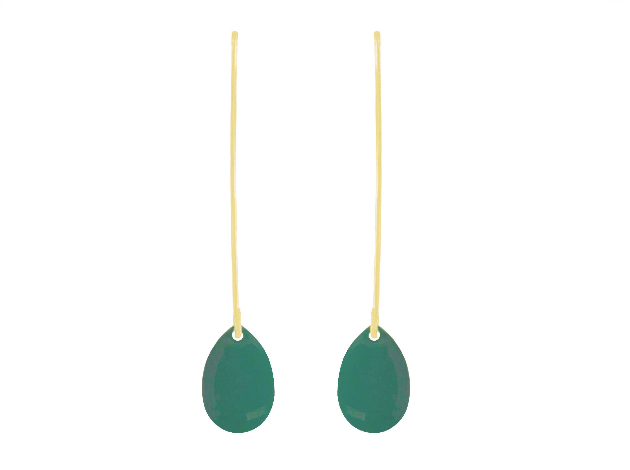 Boucles doreilles KOUBRA6 pendantes acier inoxydable doré or sequin émaillé goutte vert minimaliste