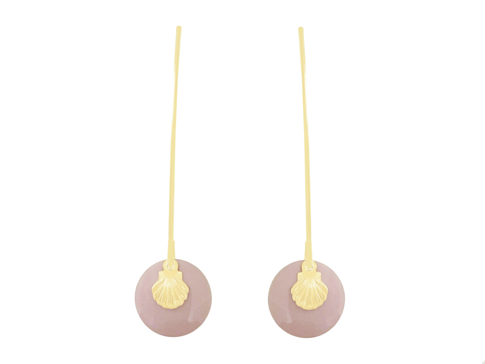 Boucles doreilles NIGAR4 pendantes acier inoxydable doré or sequin émaillé rond rose minimaliste