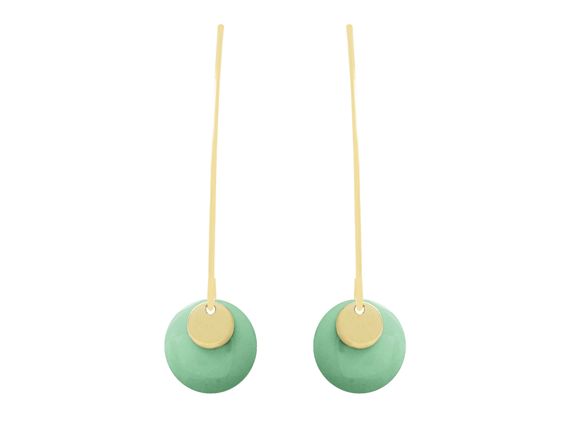 Boucles doreilles NIGAR6 pendantes acier inoxydable doré or sequin émaillé rond vert minimaliste