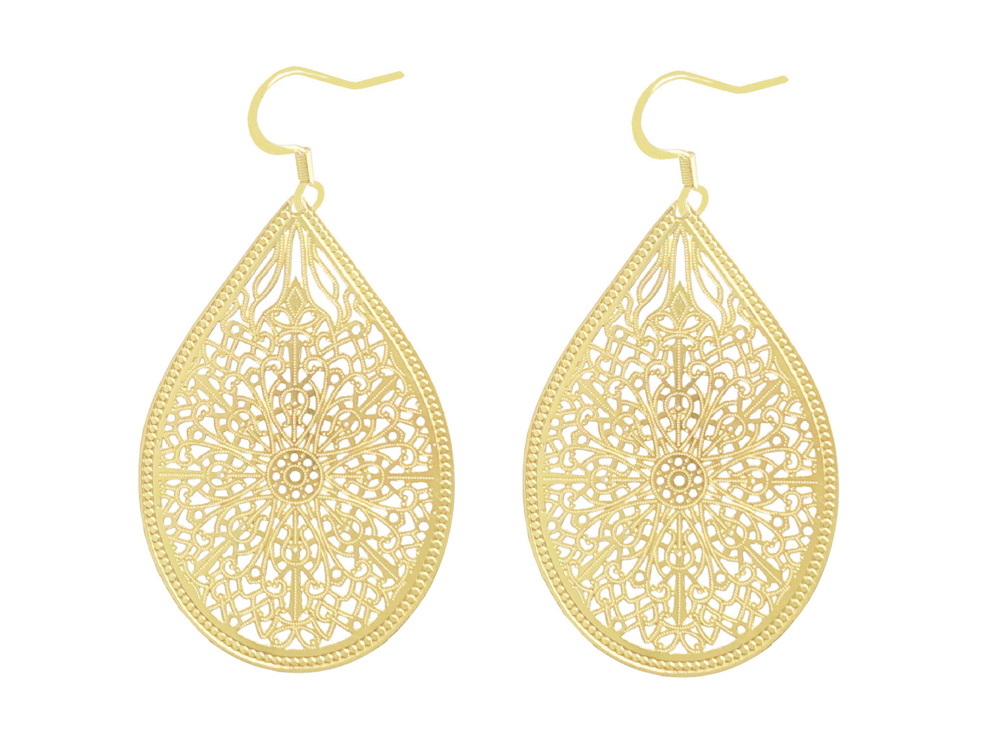 Boucles doreilles MANSOURIA pendantes acier inoxydable doré pendentif goutte dentelle minimaliste