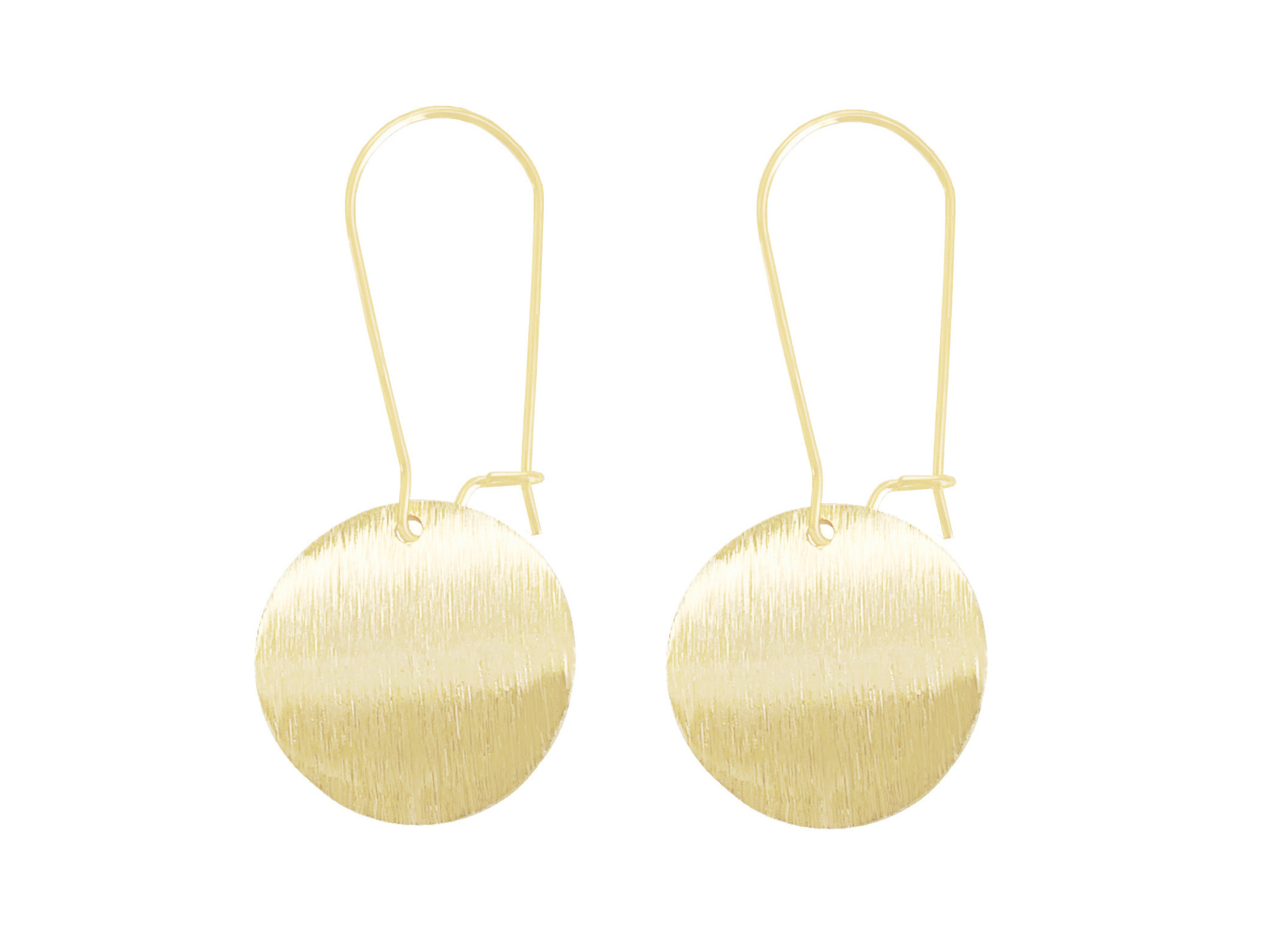 Boucles doreilles KEYAH dorées or longues médaille texturée minimaliste