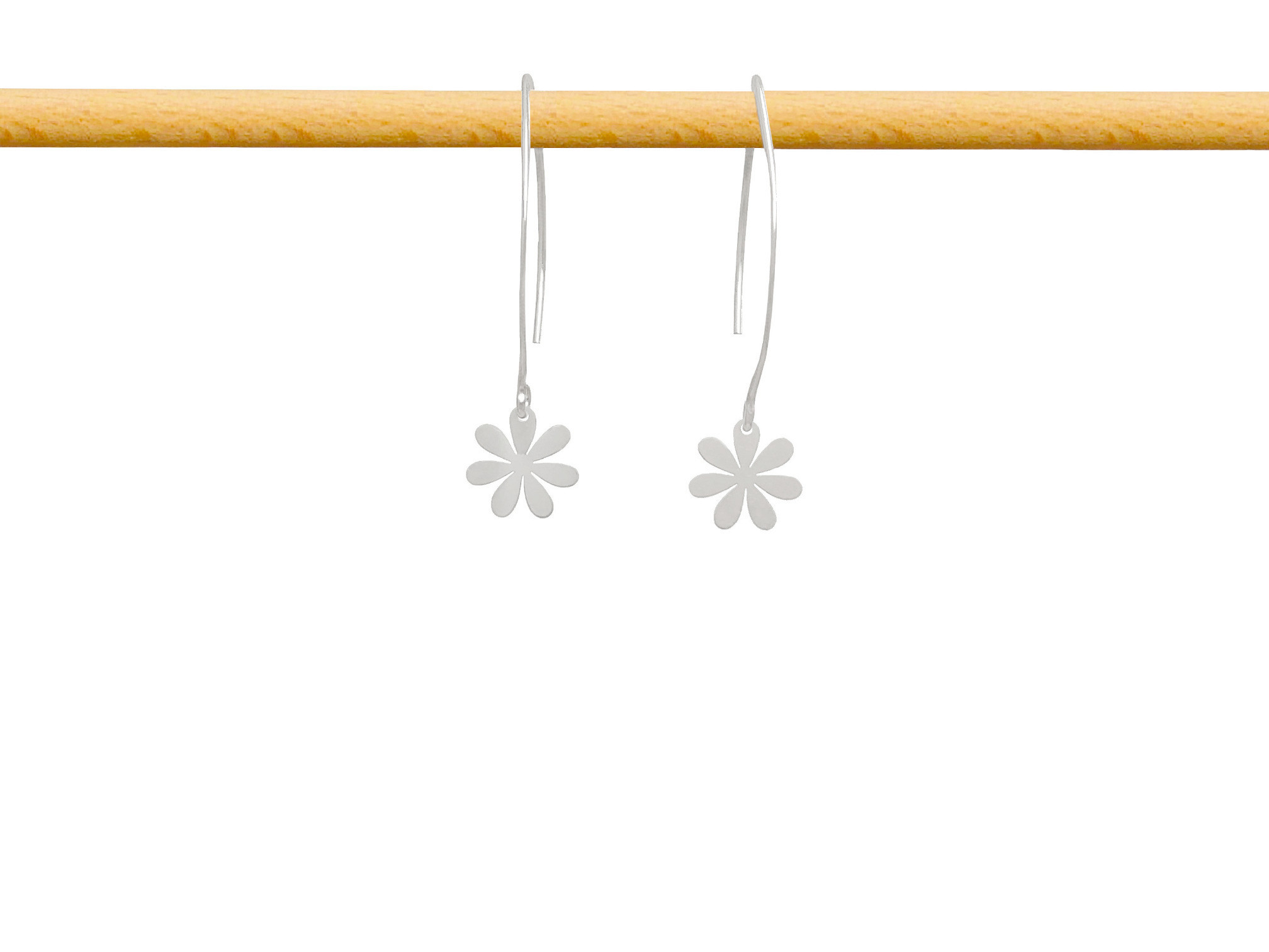 Boucles d'oreilles BAZIRA longues pendantes pendentif fleur argent massif 925-minimaliste-bohème- MARJANE et Cie