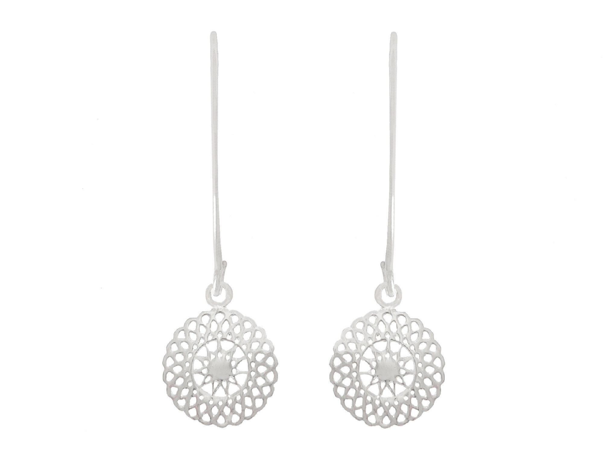 Boucles doreilles IMANE pendantes argent 925 massif pendentif rond mandala minimaliste