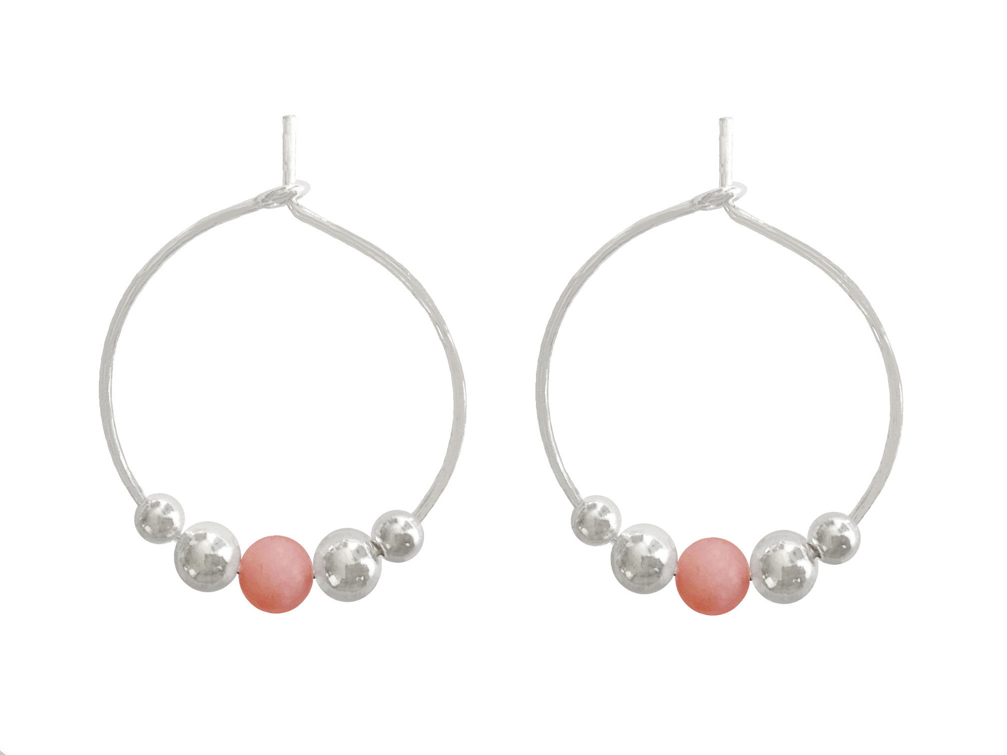 Boucles doreilles LALLA créoles argent massif 925 perle naturelle jade rose minimaliste