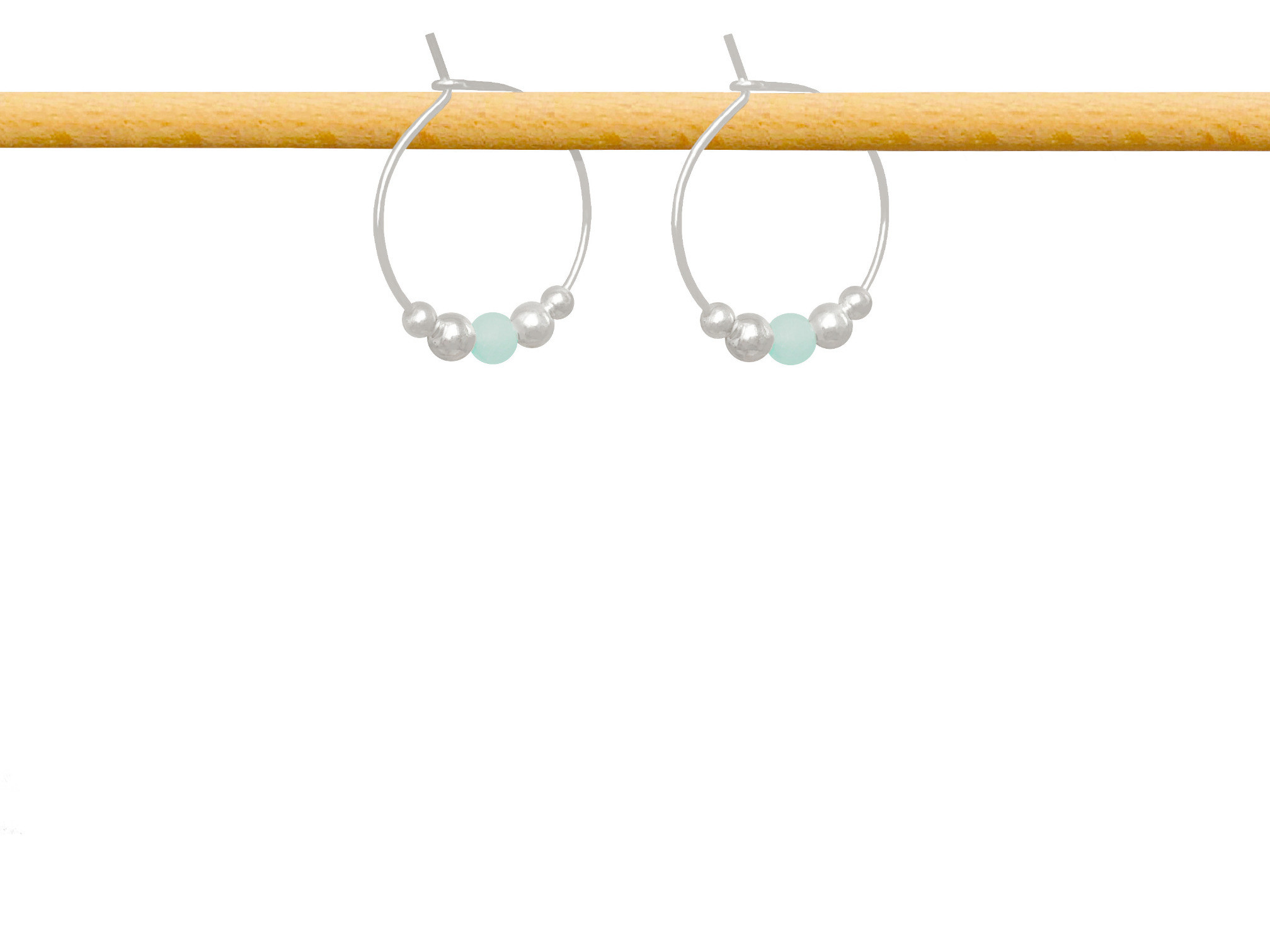 Boucles d'oreilles NIMA créoles argent massif 925 perle naturelle semi précieuse amazonite bleue -minimaliste-bohème- MARJANE et Cie