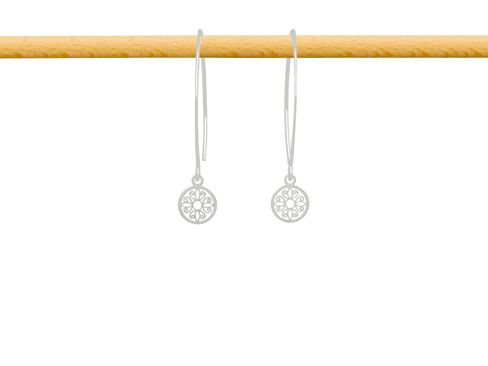 Boucles d'oreilles SAJIA pendantes longues argent 925 massif pendentif rosace-minimaliste-bohème- MARJANE et Cie